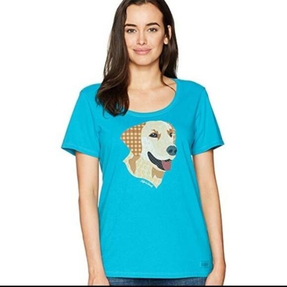 Life is Good Golden Retriever Dog Quilted Print Crusher Tee Medium New - Picture 1 of 5